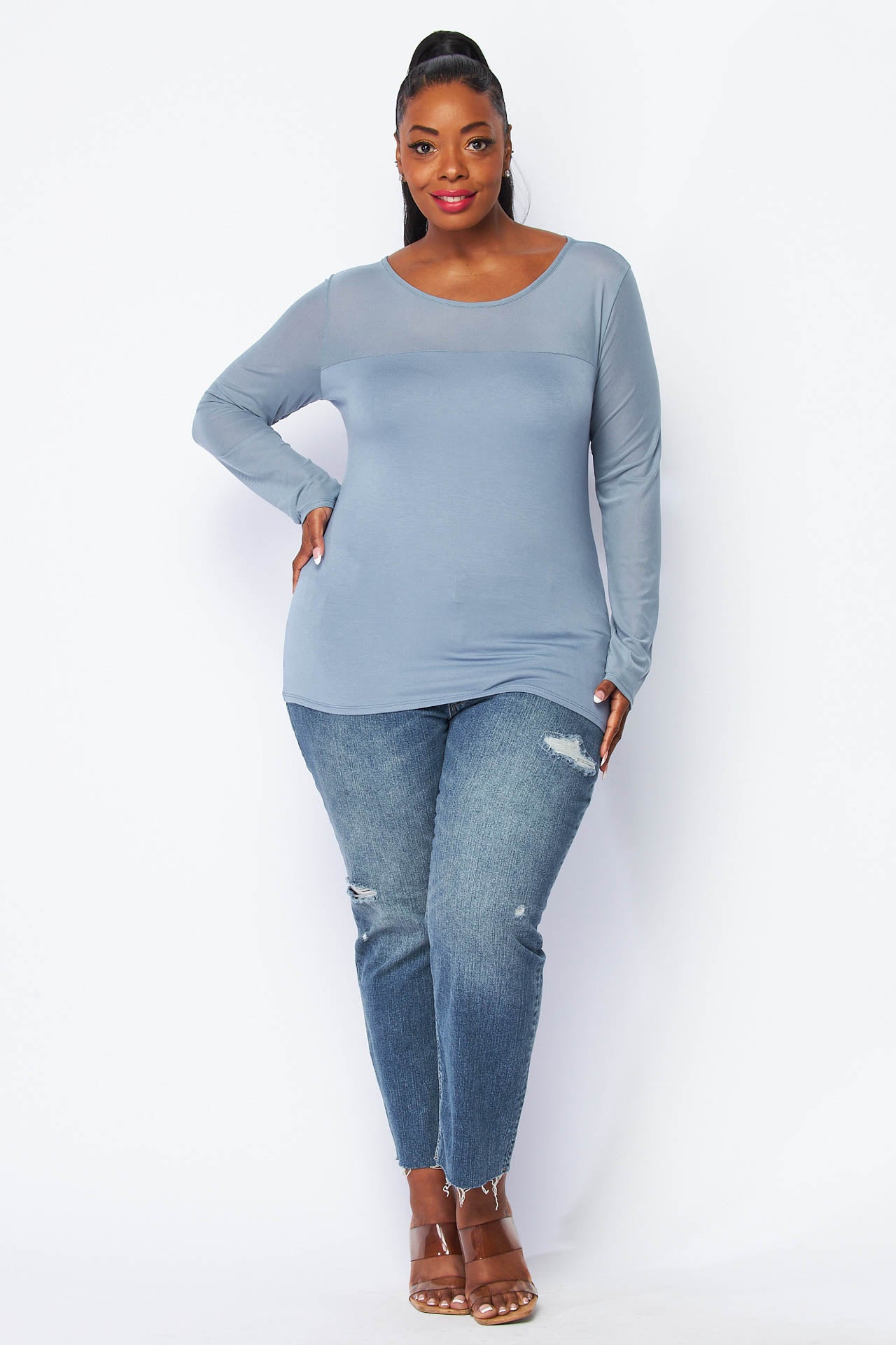 Mix Media Mesh Top – blue/Grey LA